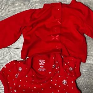 Red onesie dress with cardigan